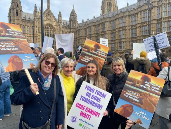 The Caring Hands team at a Social Care Protest in Westminster with placards